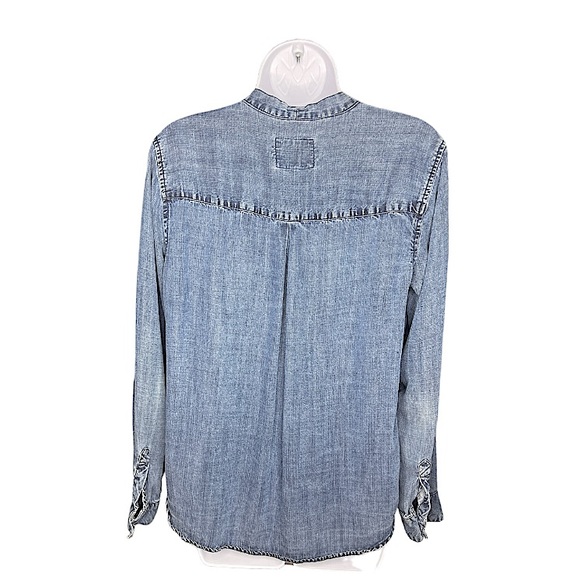 Rails Anthropologie Rosalee Chambray Tie Neck Denim Button Down Blouse Sz S EUC! - Picture 7 of 15